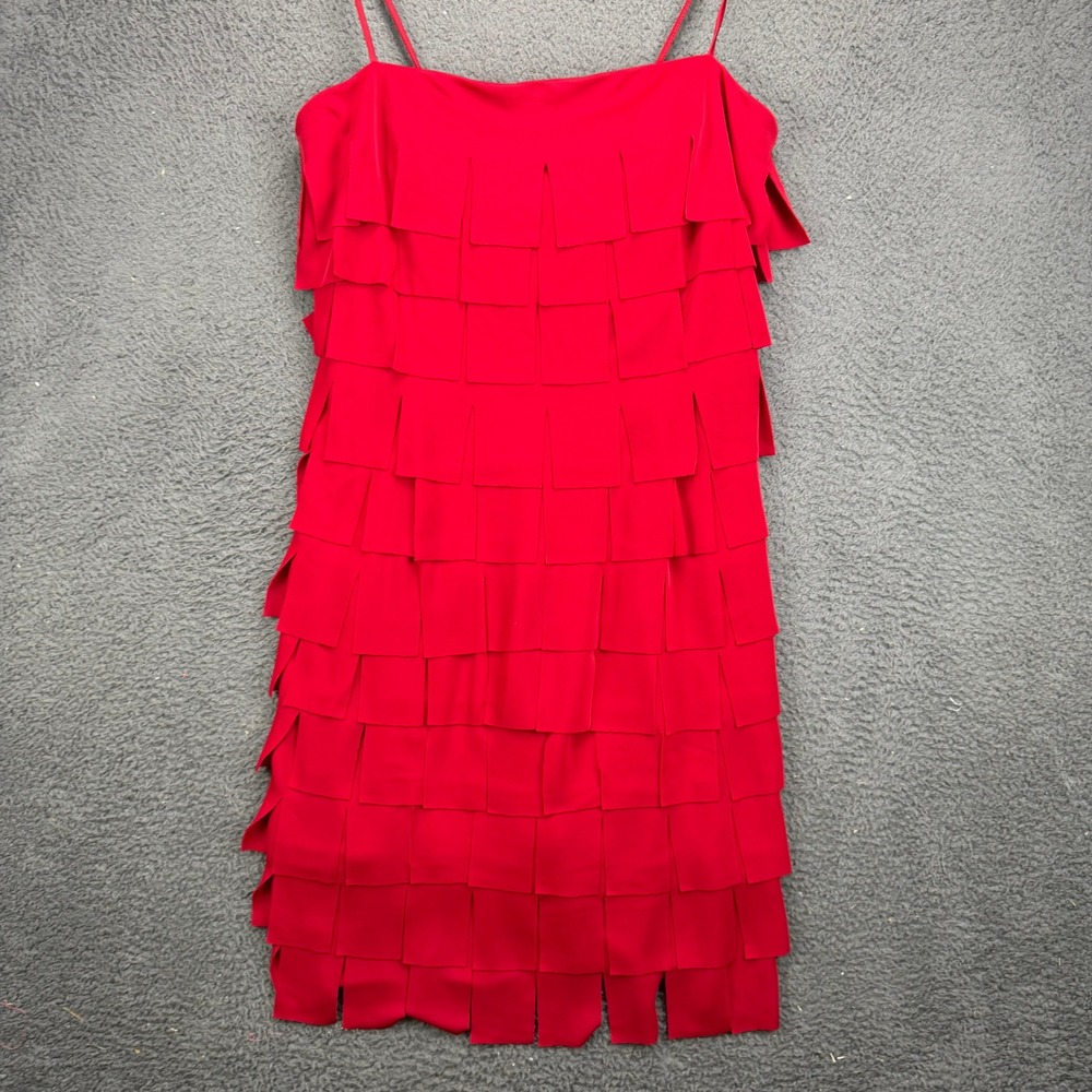 JS Signature Red Tiered Fringe Flapper Cocktail Dress Womens 12 Made in Canada